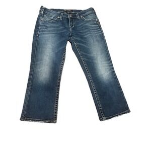 Silver Jeans Co Aiko Capri Womens W30 Dark‎ Wash Stretch Mid Rise Bootcut Denim